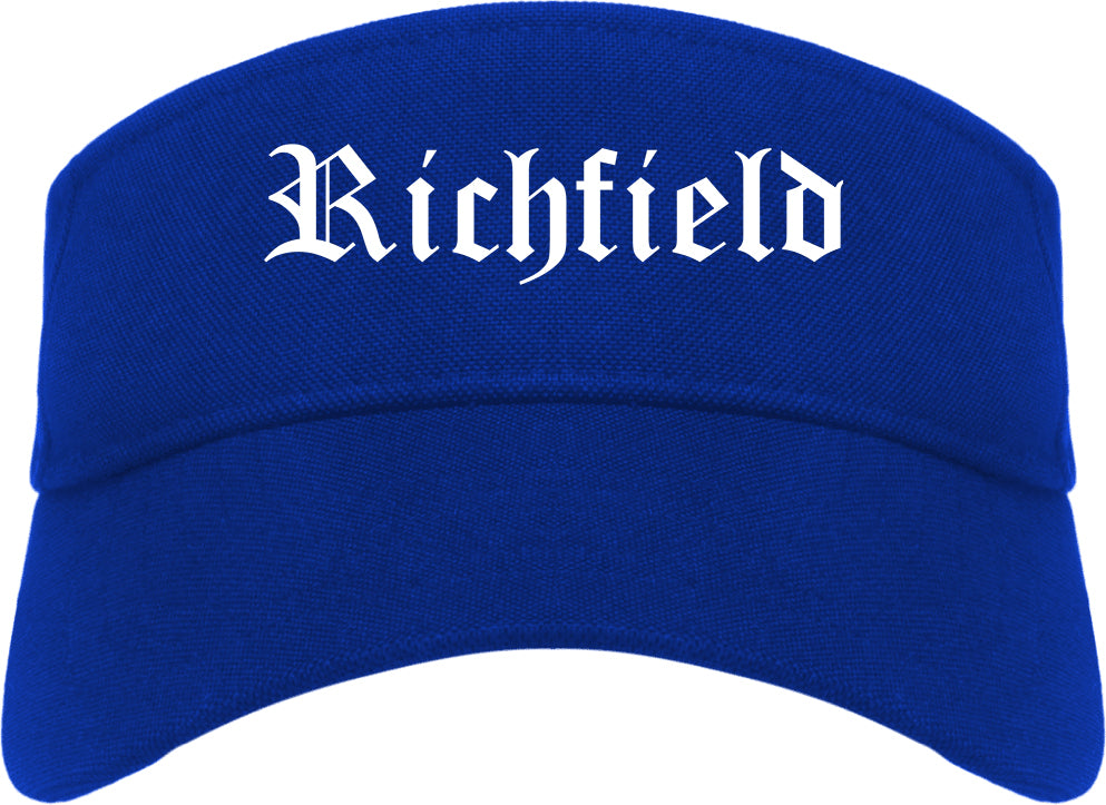 Richfield Utah UT Old English Mens Visor Cap Hat Royal Blue