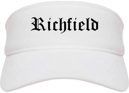 Richfield Utah UT Old English Mens Visor Cap Hat White