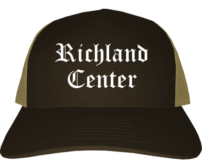 Richland Center Wisconsin WI Old English Mens Trucker Hat Cap Brown