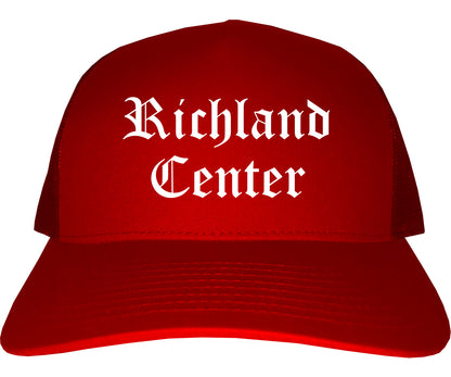Richland Center Wisconsin WI Old English Mens Trucker Hat Cap Red