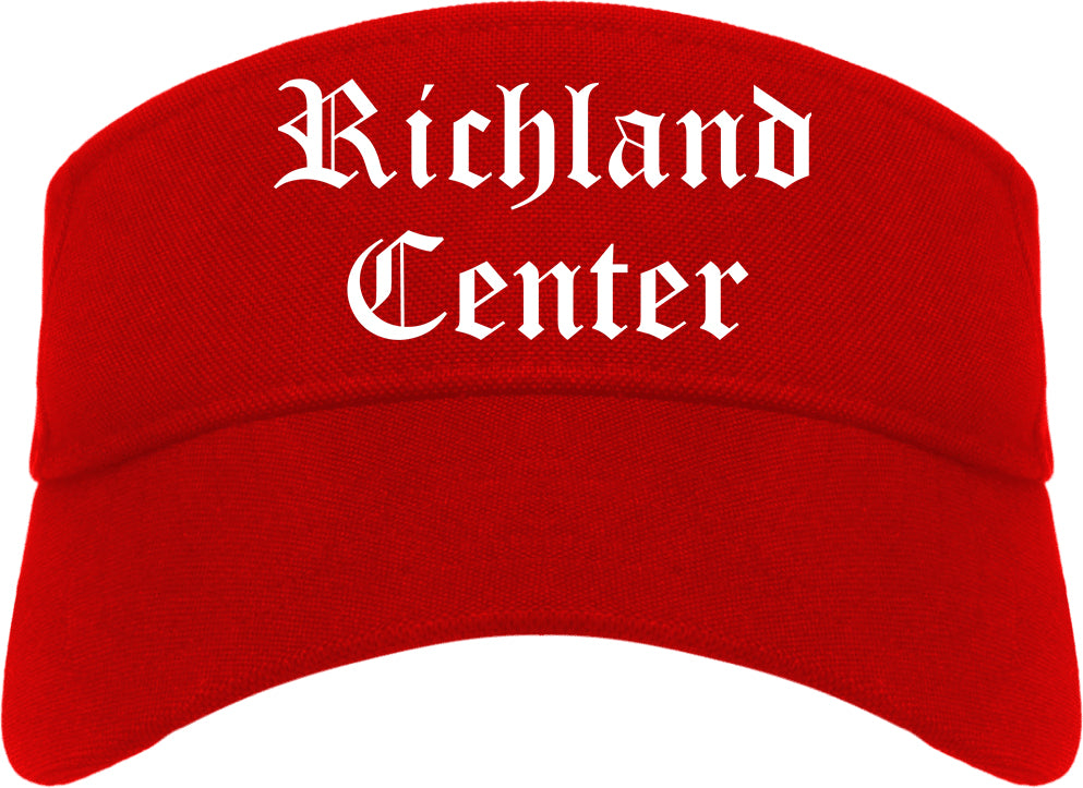 Richland Center Wisconsin WI Old English Mens Visor Cap Hat Red