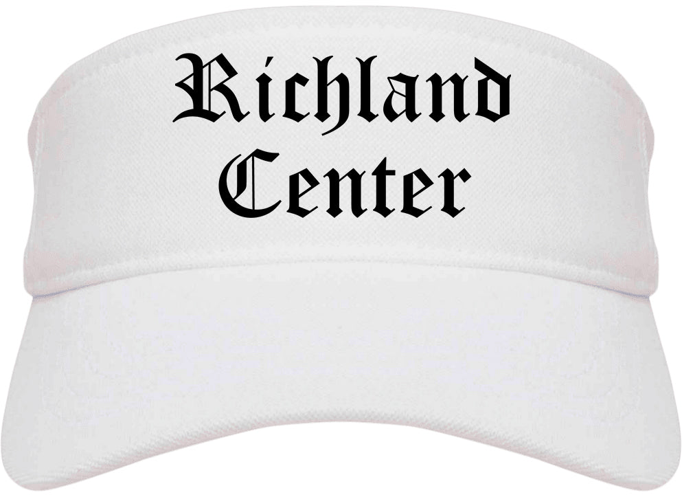 Richland Center Wisconsin WI Old English Mens Visor Cap Hat White