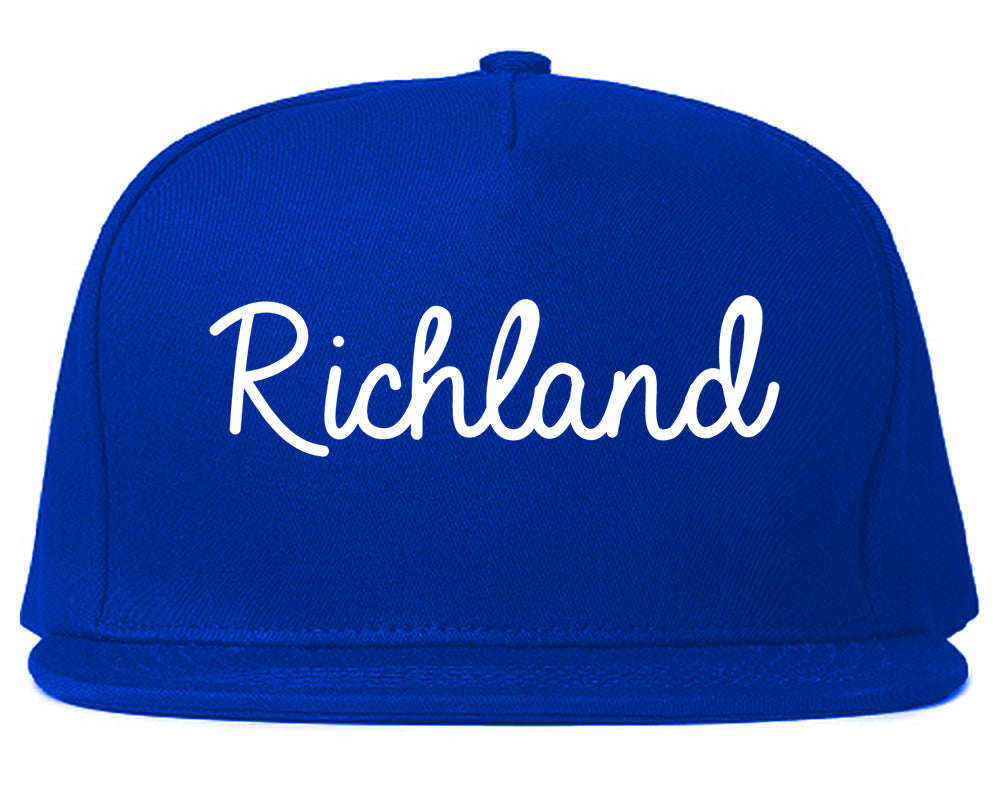 Richland Washington WA Script Mens Snapback Hat Royal Blue
