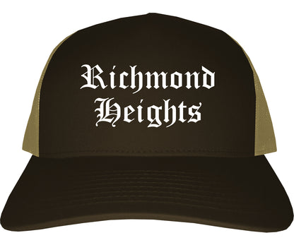 Richmond Heights Missouri MO Old English Mens Trucker Hat Cap Brown