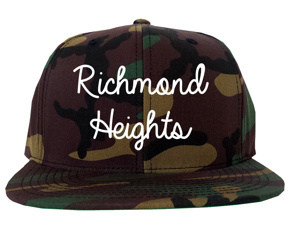 Richmond Heights Missouri MO Script Mens Snapback Hat Army Camo