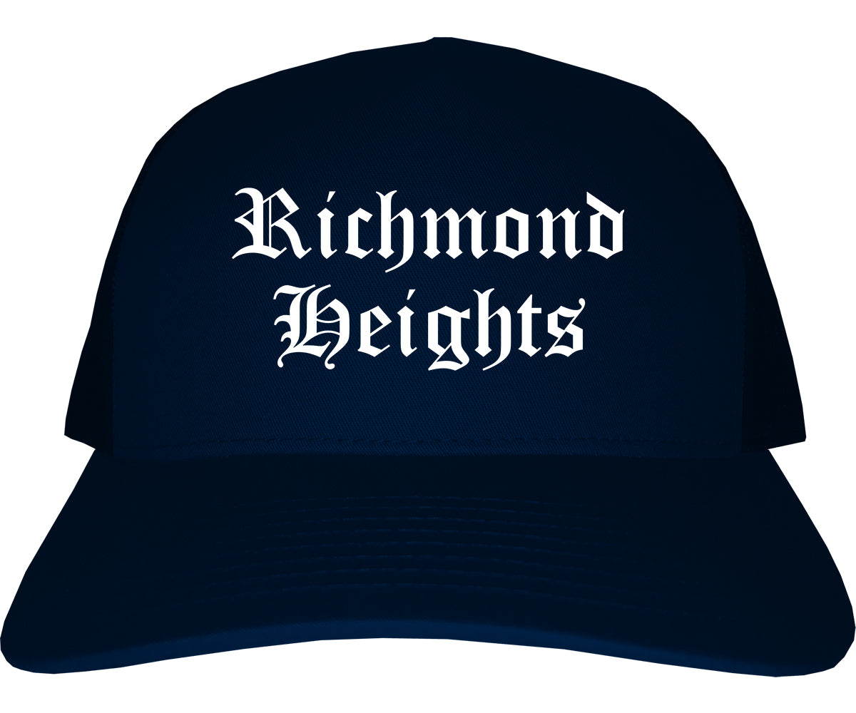 Richmond Heights Ohio OH Old English Mens Trucker Hat Cap Navy Blue