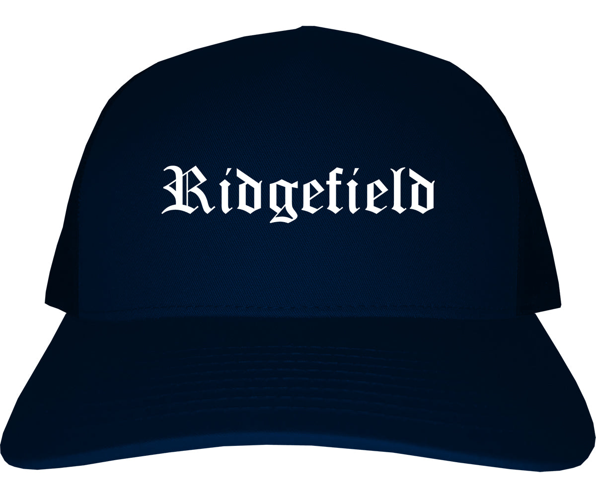 Ridgefield New Jersey NJ Old English Mens Trucker Hat Cap Navy Blue