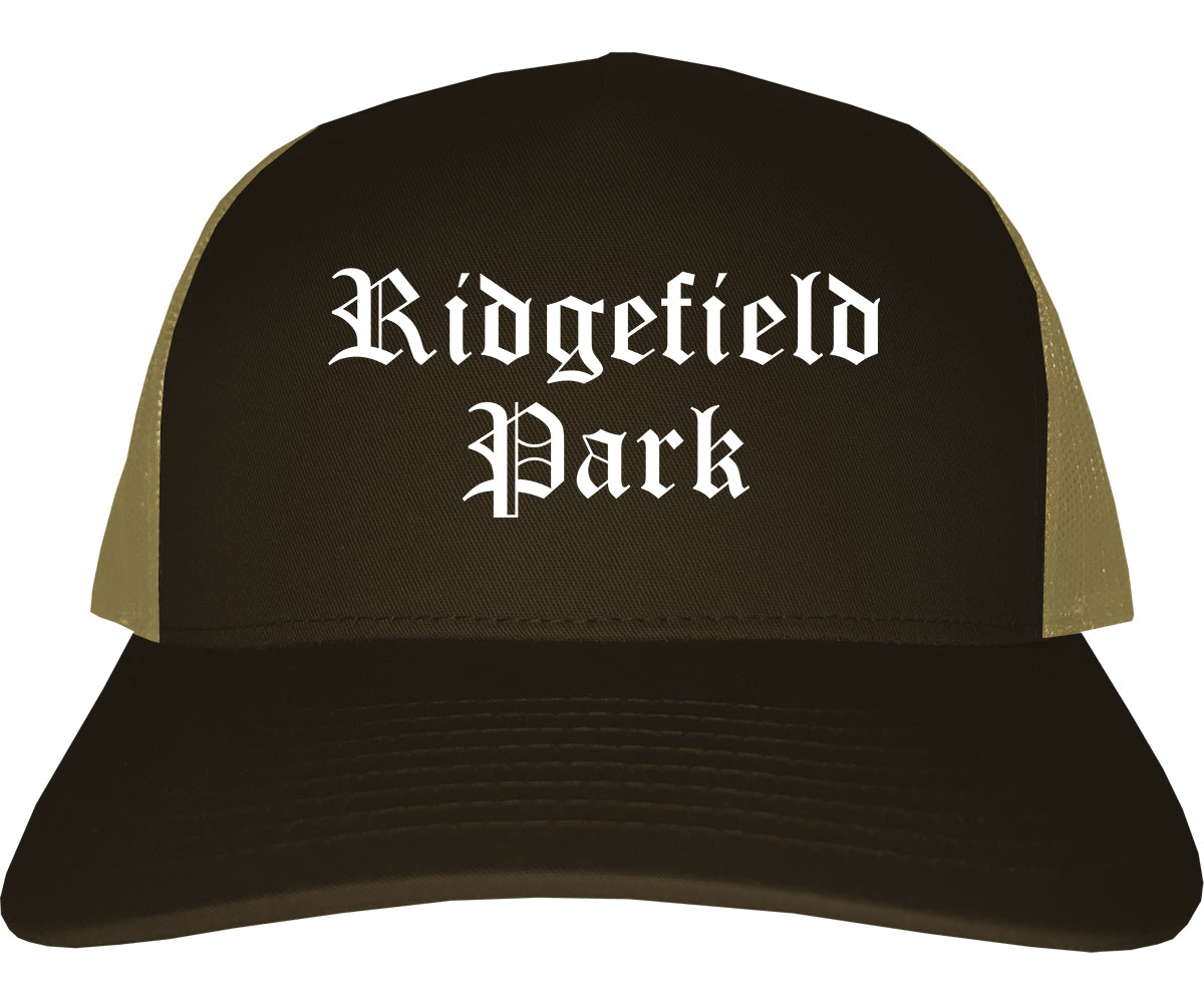 Ridgefield Park New Jersey NJ Old English Mens Trucker Hat Cap Brown