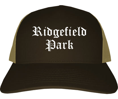 Ridgefield Park New Jersey NJ Old English Mens Trucker Hat Cap Brown
