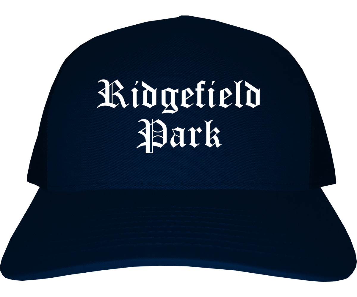 Ridgefield Park New Jersey NJ Old English Mens Trucker Hat Cap Navy Blue
