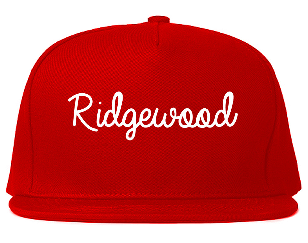 Ridgewood New Jersey NJ Script Mens Snapback Hat Red