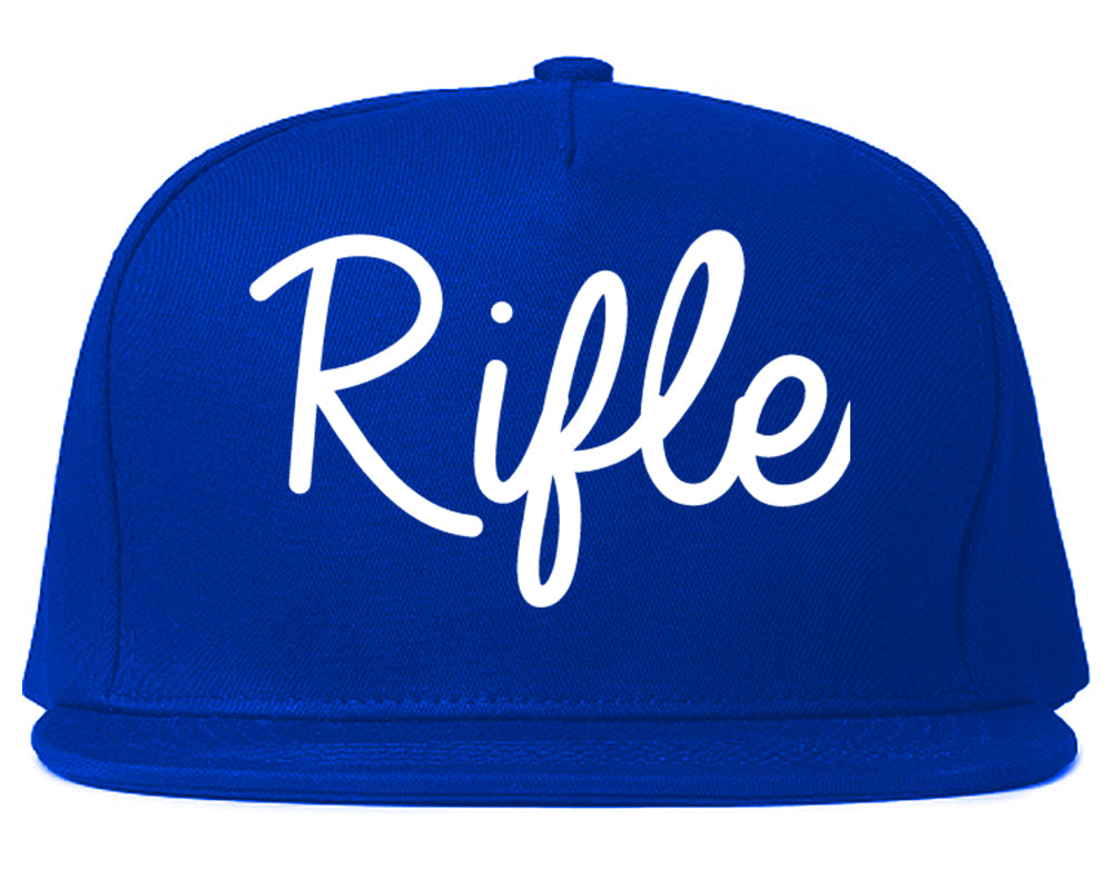 Rifle Colorado CO Script Mens Snapback Hat Royal Blue