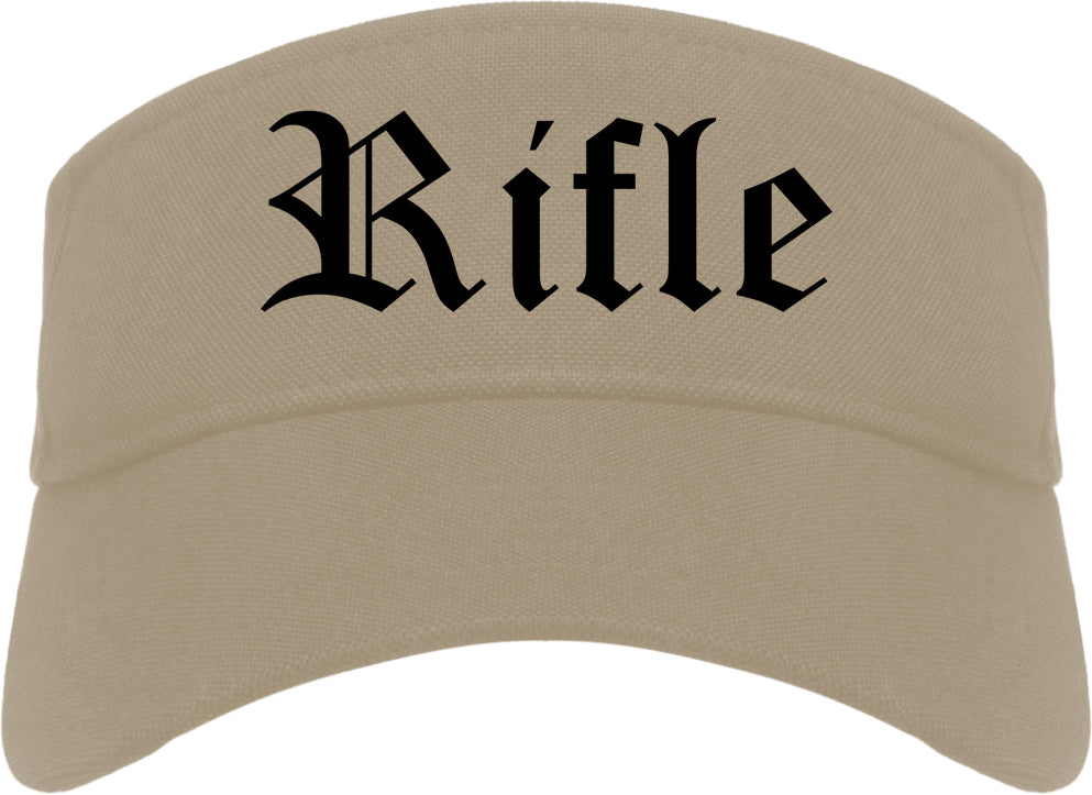 Rifle Colorado CO Old English Mens Visor Cap Hat Khaki