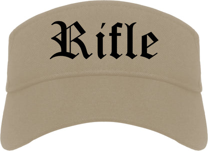 Rifle Colorado CO Old English Mens Visor Cap Hat Khaki