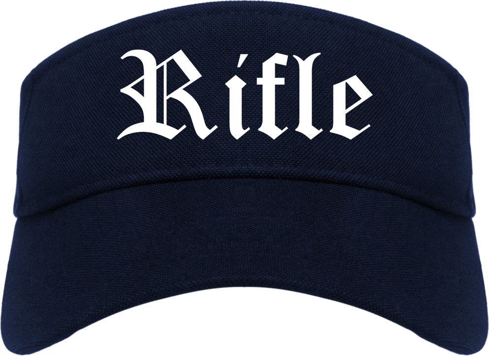 Rifle Colorado CO Old English Mens Visor Cap Hat Navy Blue
