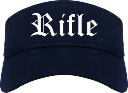Rifle Colorado CO Old English Mens Visor Cap Hat Navy Blue