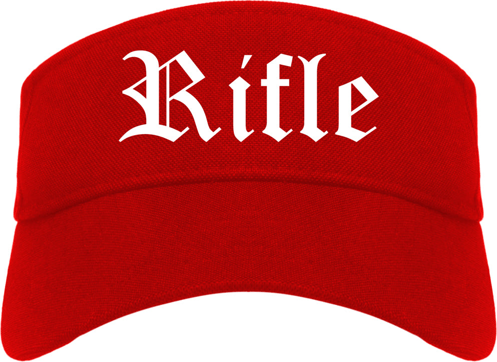 Rifle Colorado CO Old English Mens Visor Cap Hat Red