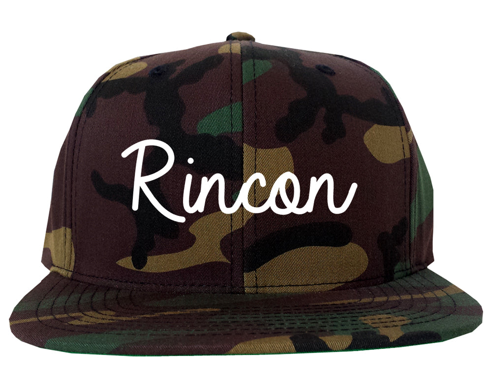 Rincon Georgia GA Script Mens Snapback Hat Army Camo