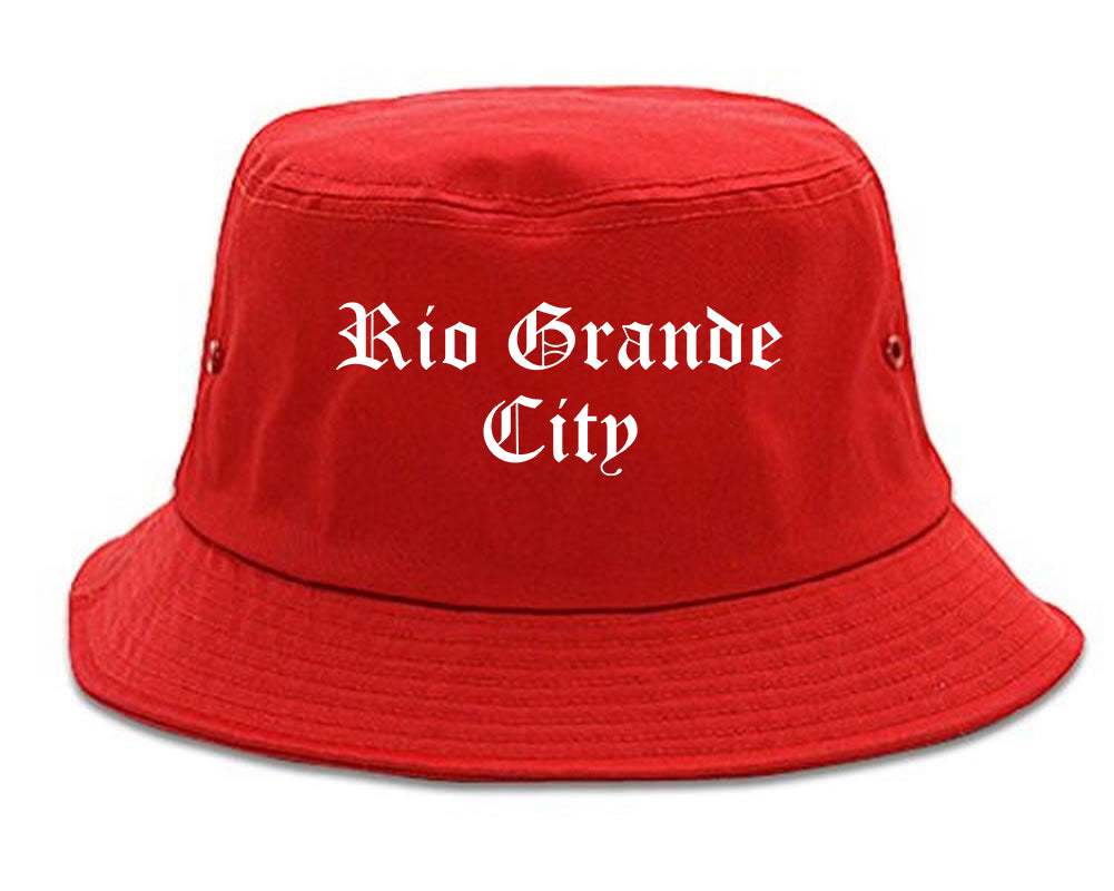 Rio Grande City Texas TX Old English Mens Bucket Hat Red