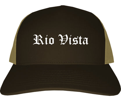 Rio Vista California CA Old English Mens Trucker Hat Cap Brown