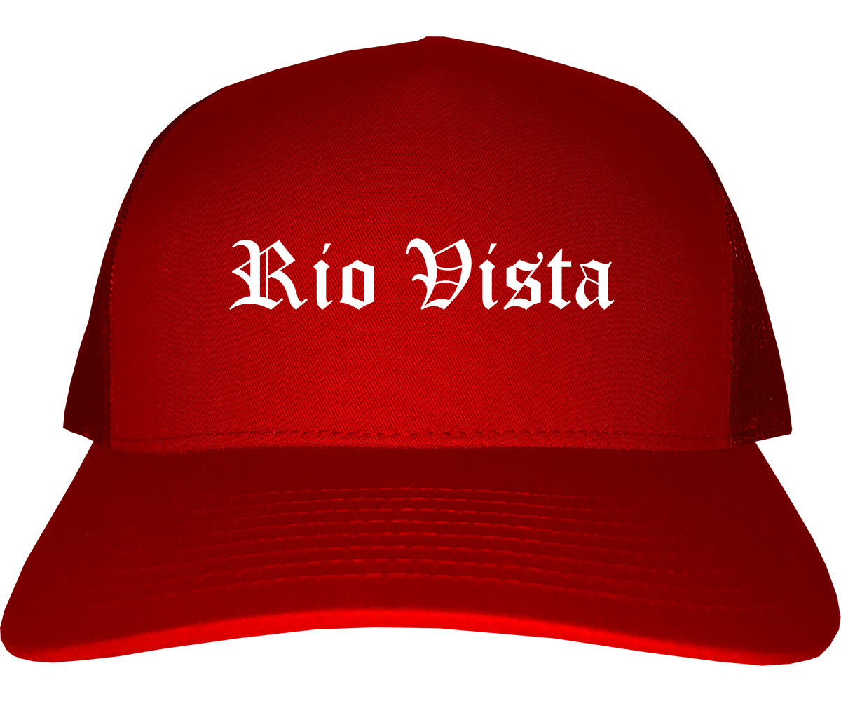 Rio Vista California CA Old English Mens Trucker Hat Cap Red