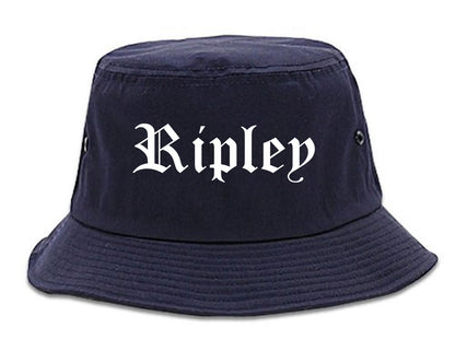 Ripley Mississippi MS Old English Mens Bucket Hat Navy Blue