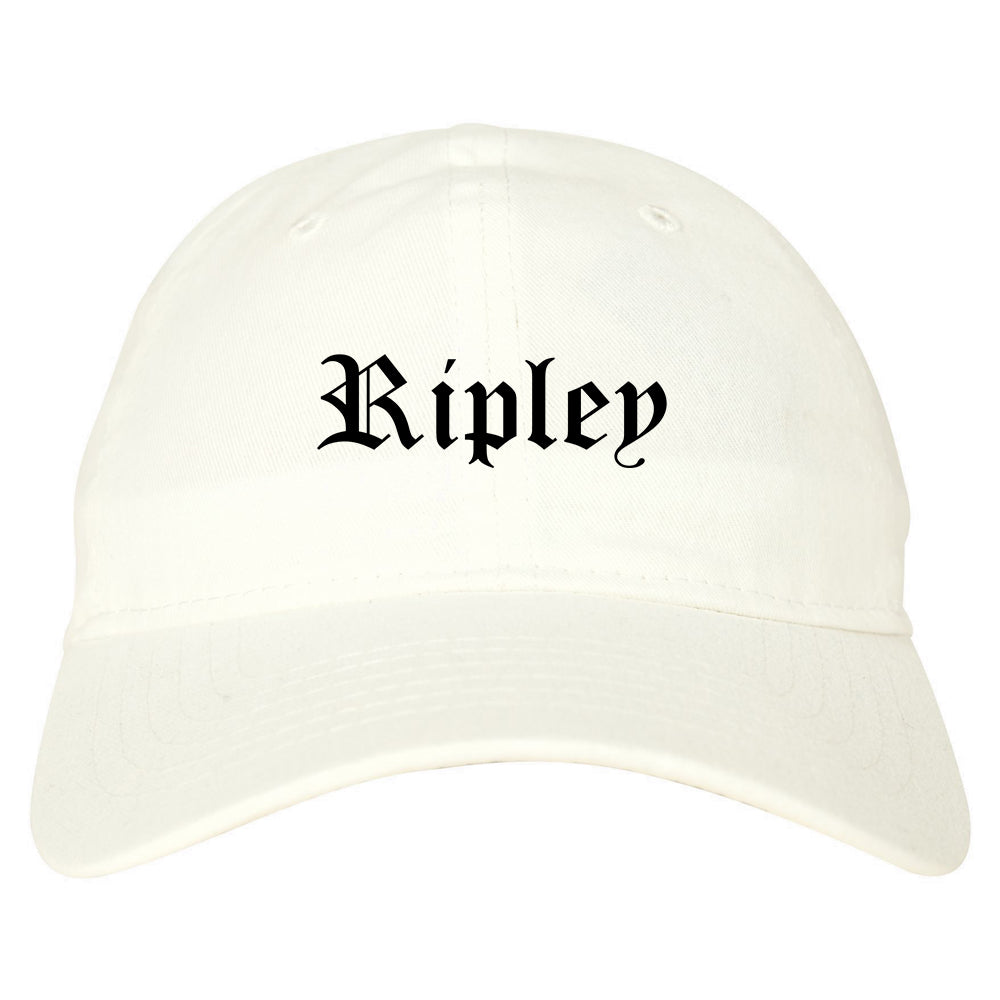Ripley Mississippi MS Old English Mens Dad Hat Baseball Cap White