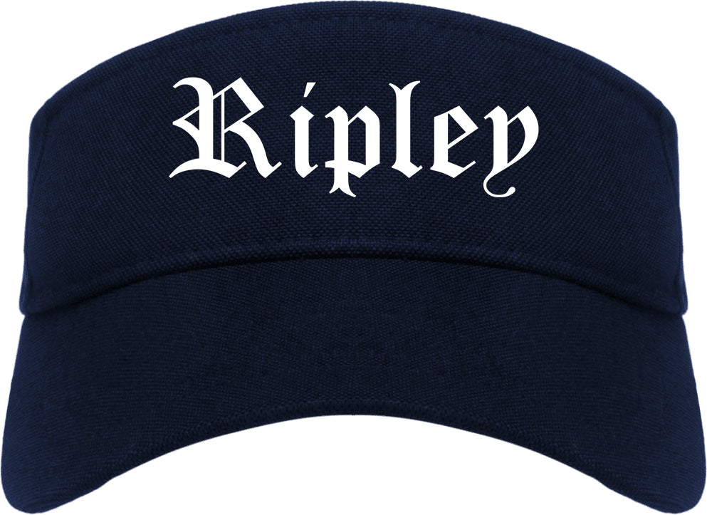 Ripley Mississippi MS Old English Mens Visor Cap Hat Navy Blue