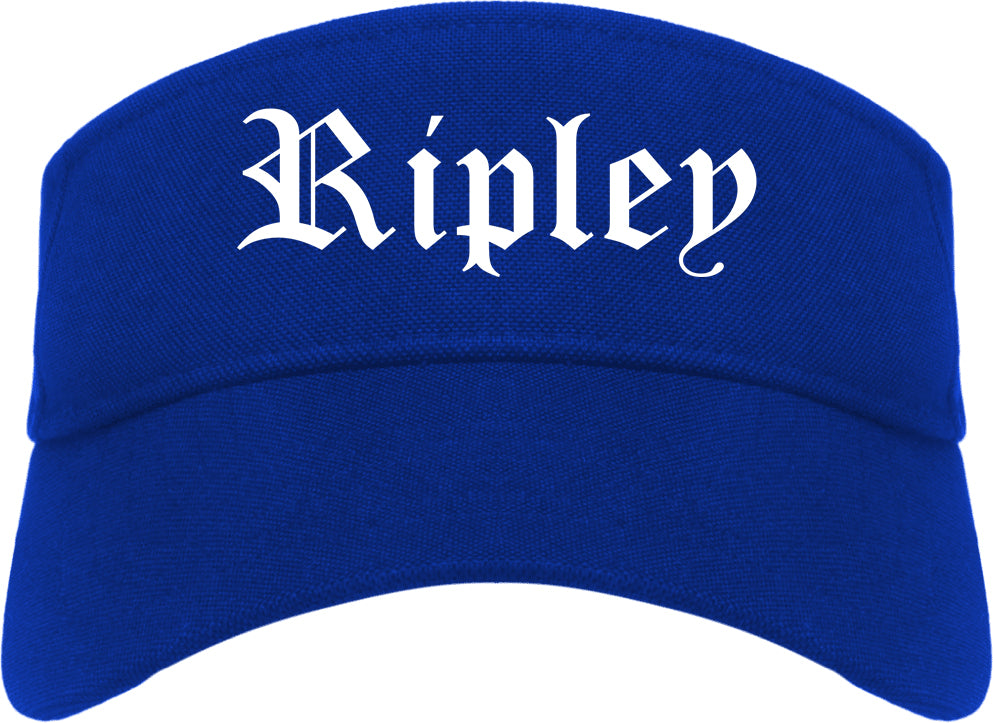 Ripley Mississippi MS Old English Mens Visor Cap Hat Royal Blue