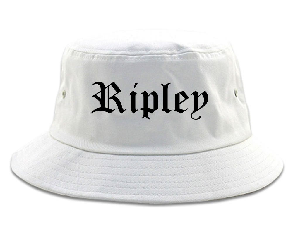 Ripley Mississippi MS Old English Mens Bucket Hat White