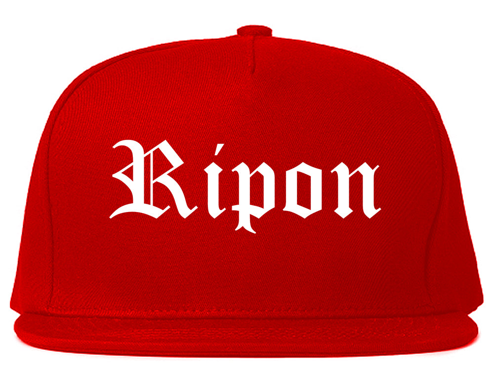 Ripon California CA Old English Mens Snapback Hat Red
