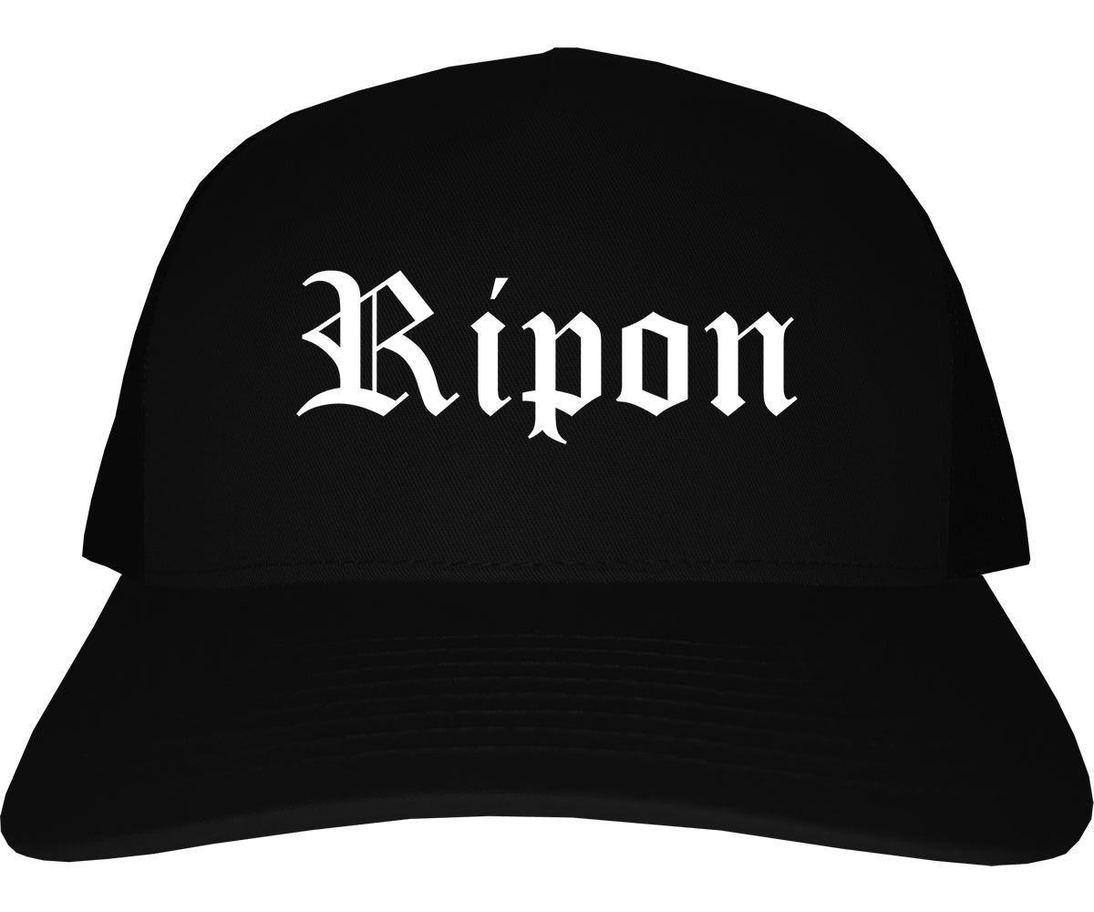 Ripon California CA Old English Mens Trucker Hat Cap Black