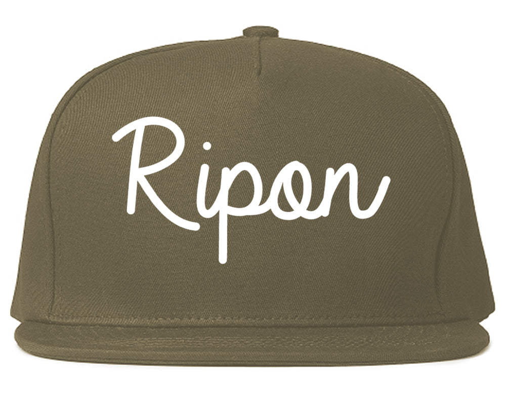 Ripon California CA Script Mens Snapback Hat Grey