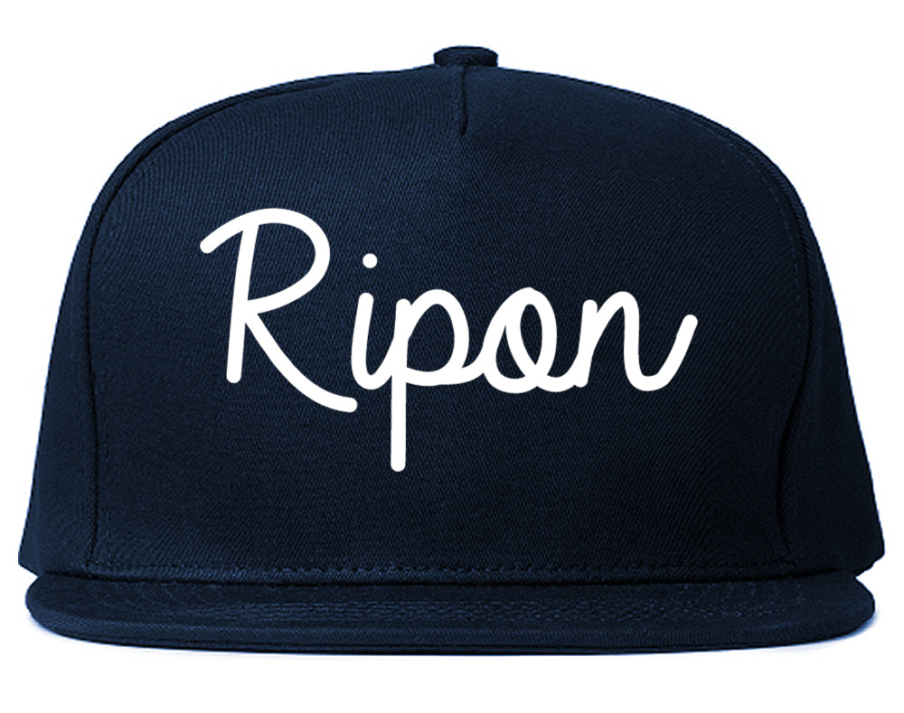 Ripon California CA Script Mens Snapback Hat Navy Blue