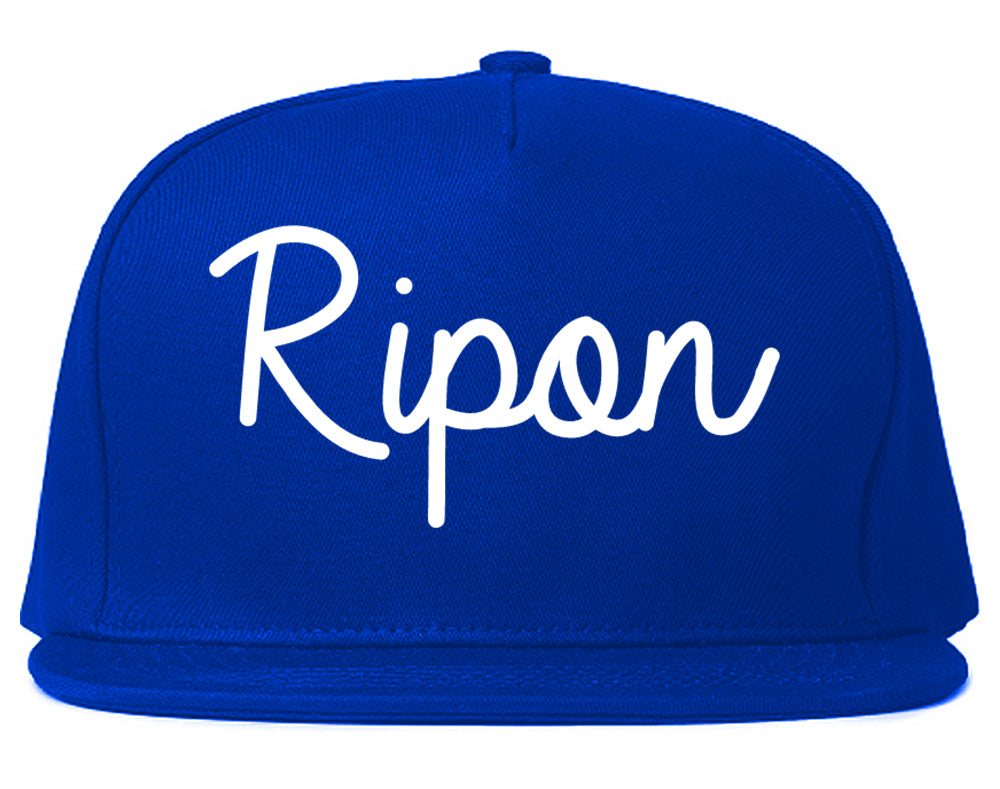 Ripon California CA Script Mens Snapback Hat Royal Blue