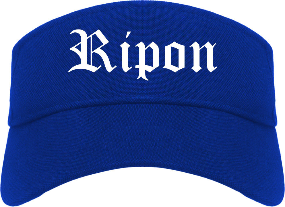 Ripon California CA Old English Mens Visor Cap Hat Royal Blue