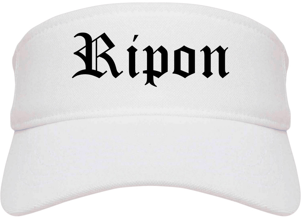 Ripon California CA Old English Mens Visor Cap Hat White