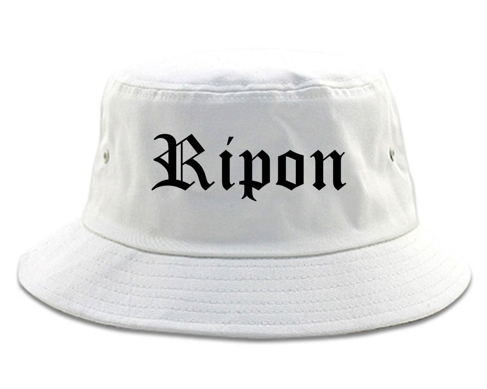 Ripon California CA Old English Mens Bucket Hat White