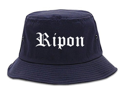 Ripon Wisconsin WI Old English Mens Bucket Hat Navy Blue
