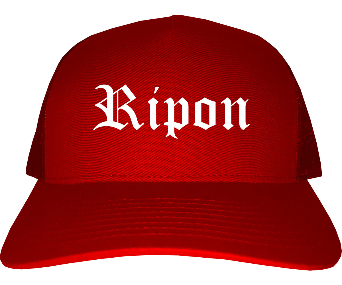 Ripon Wisconsin WI Old English Mens Trucker Hat Cap Red