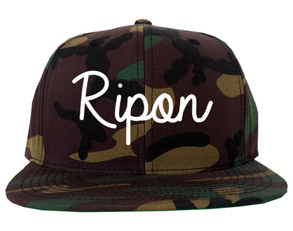 Ripon Wisconsin WI Script Mens Snapback Hat Army Camo