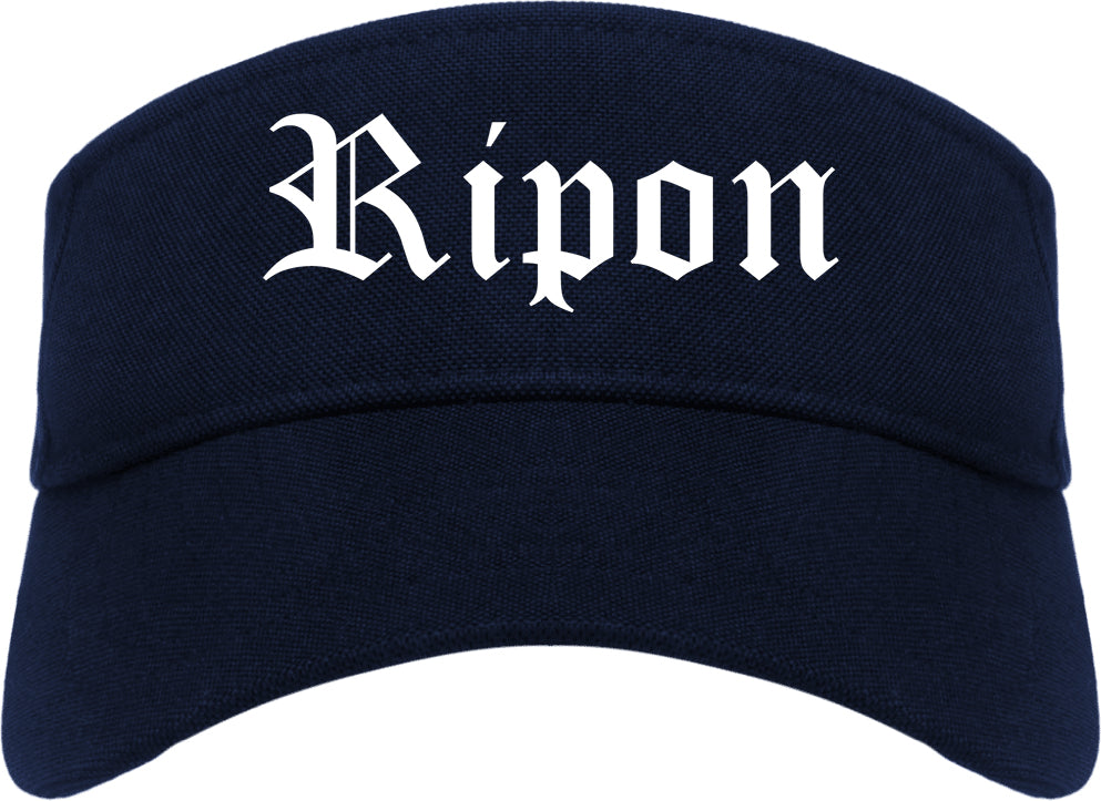 Ripon Wisconsin WI Old English Mens Visor Cap Hat Navy Blue