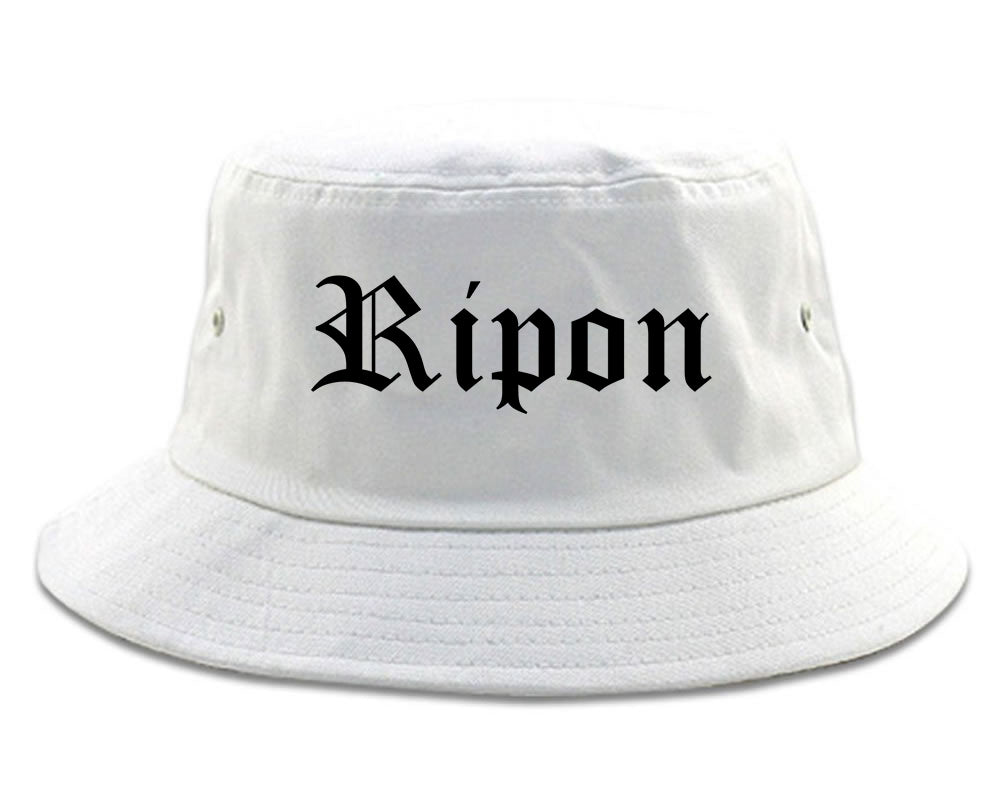 Ripon Wisconsin WI Old English Mens Bucket Hat White