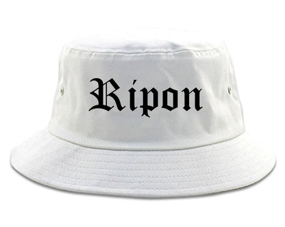Ripon Wisconsin WI Old English Mens Bucket Hat White