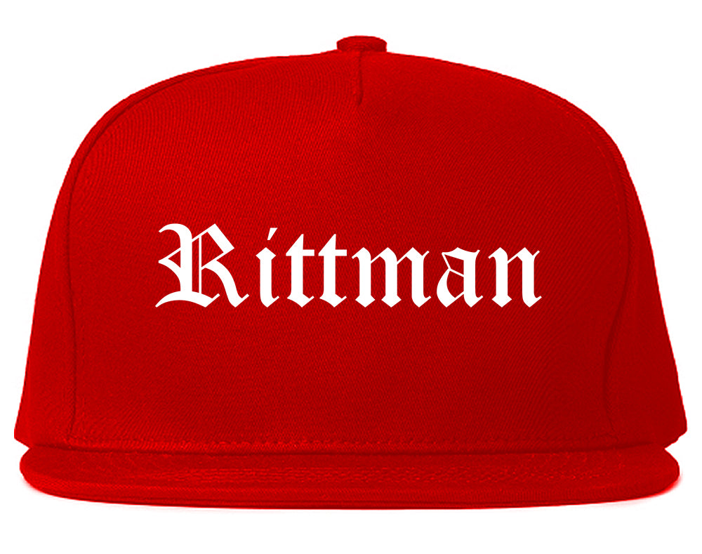 Rittman Ohio OH Old English Mens Snapback Hat Red