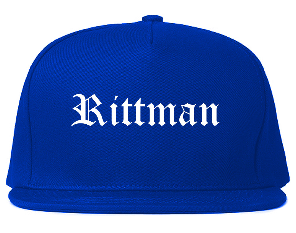 Rittman Ohio OH Old English Mens Snapback Hat Royal Blue