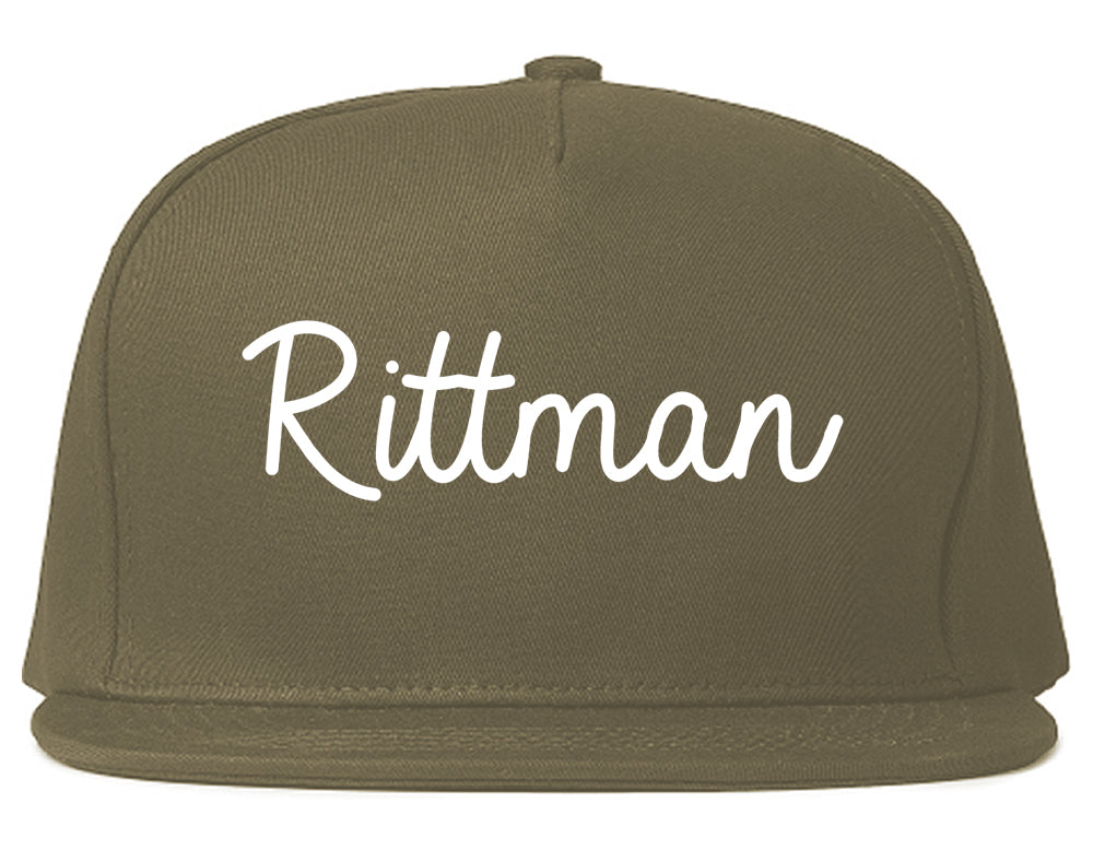 Rittman Ohio OH Script Mens Snapback Hat Grey