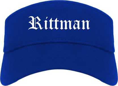 Rittman Ohio OH Old English Mens Visor Cap Hat Royal Blue