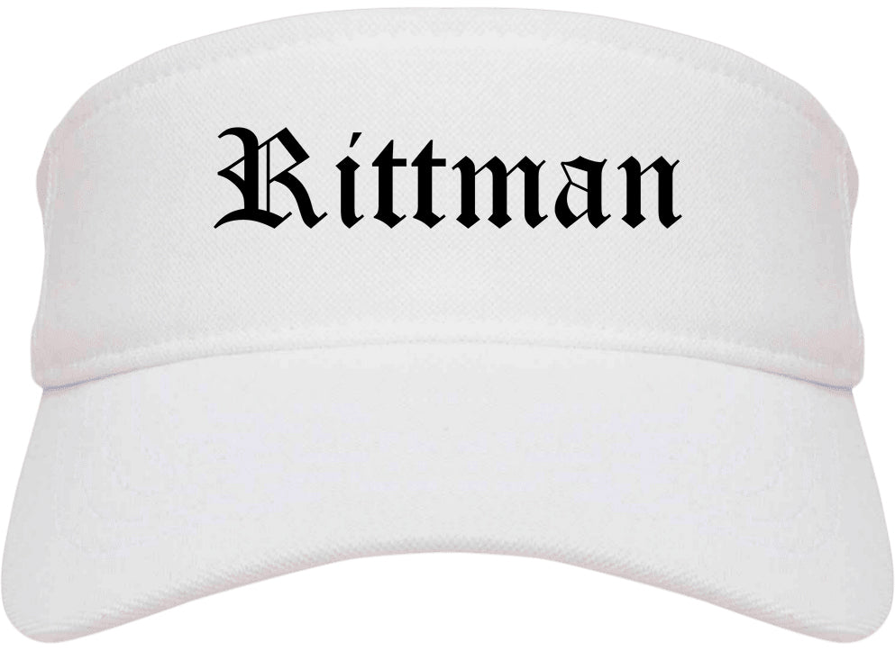 Rittman Ohio OH Old English Mens Visor Cap Hat White