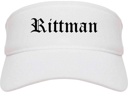 Rittman Ohio OH Old English Mens Visor Cap Hat White